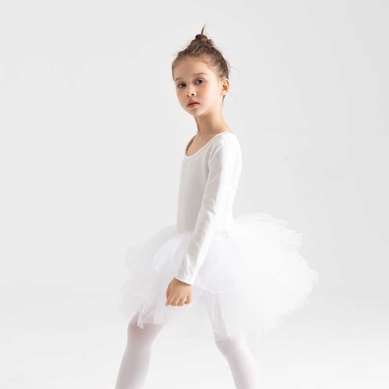 Tutu.kk Toddler Girls Ballet Tutu Dress Gymnastics Long Sleeve 4-Layers Tulle Tutu Leotard Black 3-4 Years - Image 3